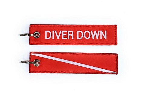 Scuba Diver Woven Keychain – Diver Down – 2 sizes available - Red/White Scuba Diving